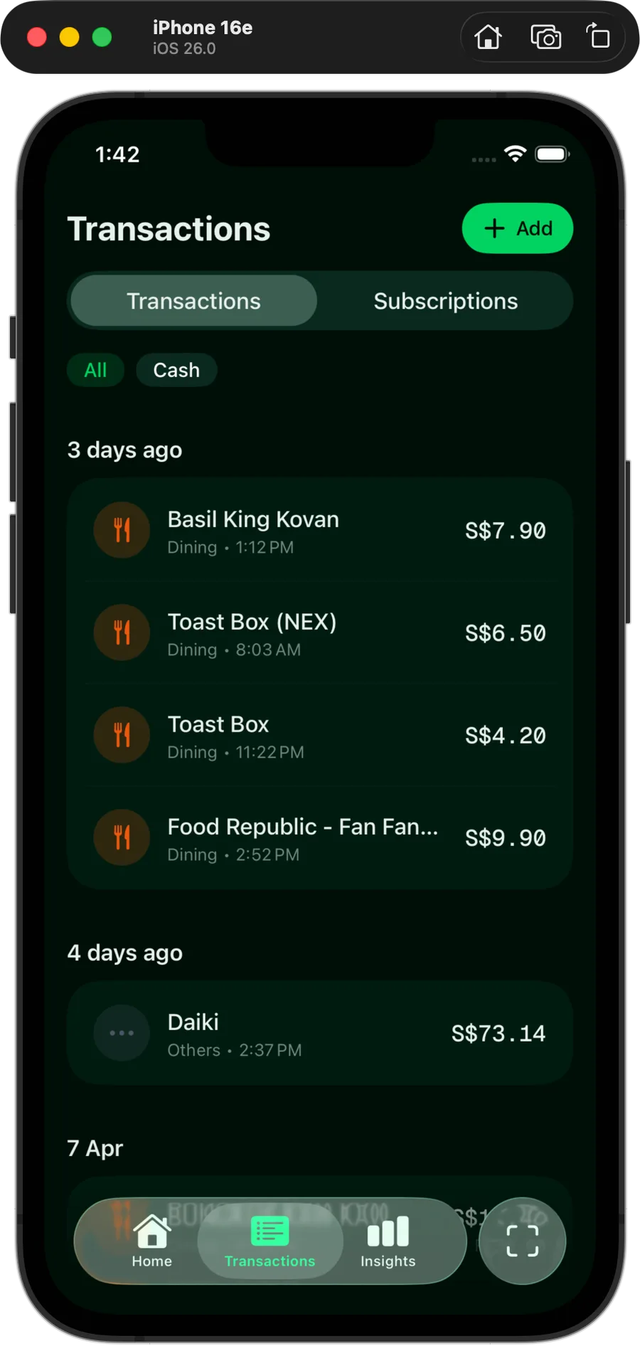 CardChing screen