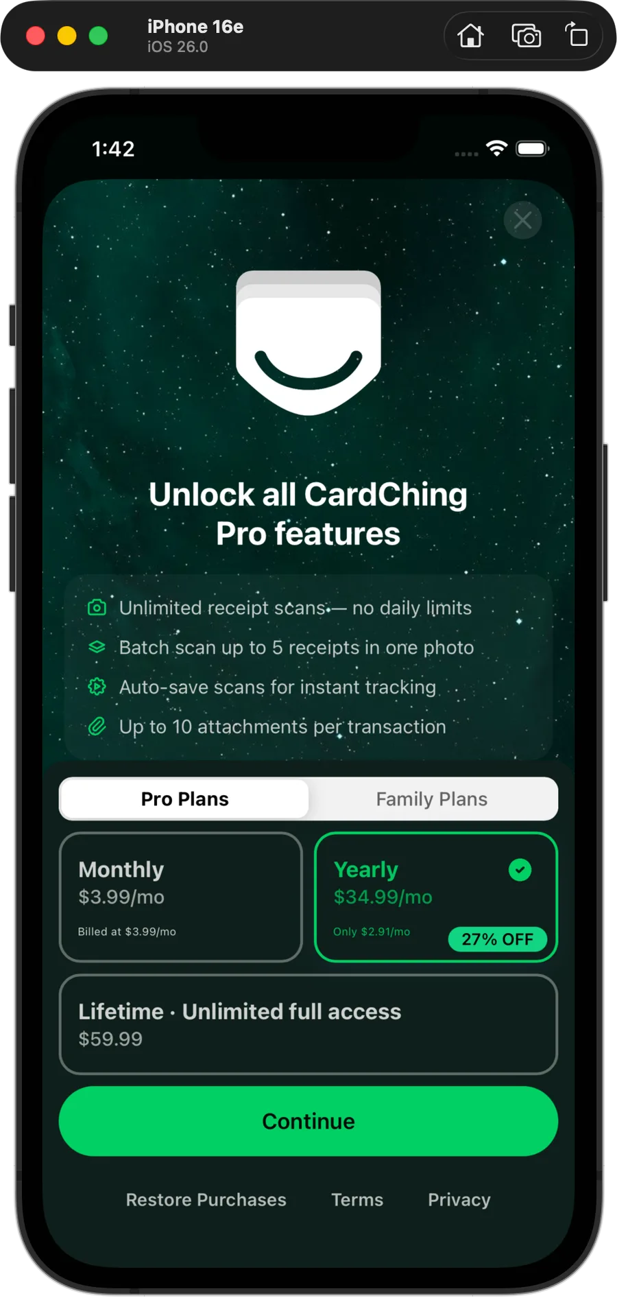 CardChing screen