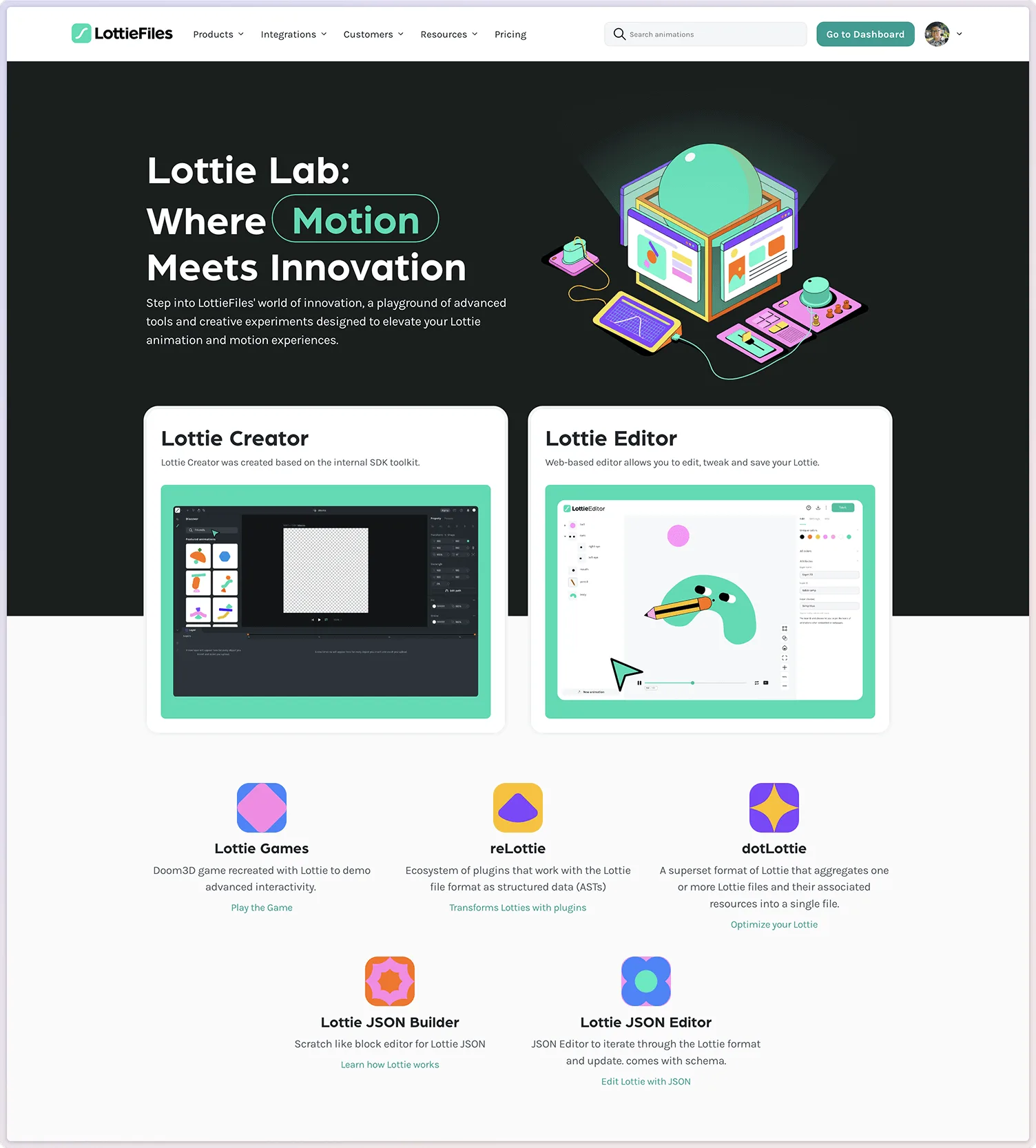 LottieFiles Landing Pages screen