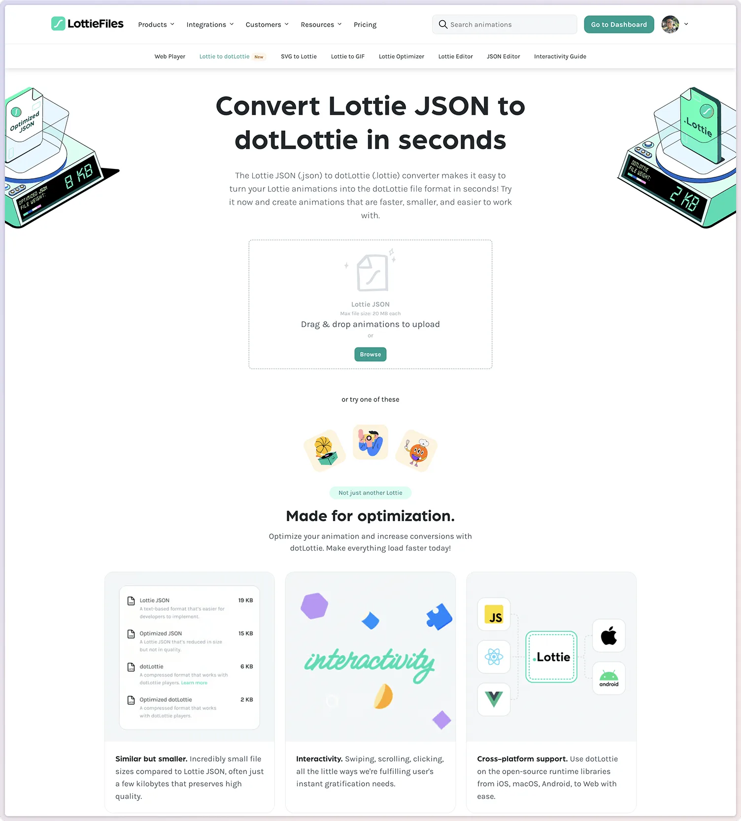 LottieFiles Landing Pages screen