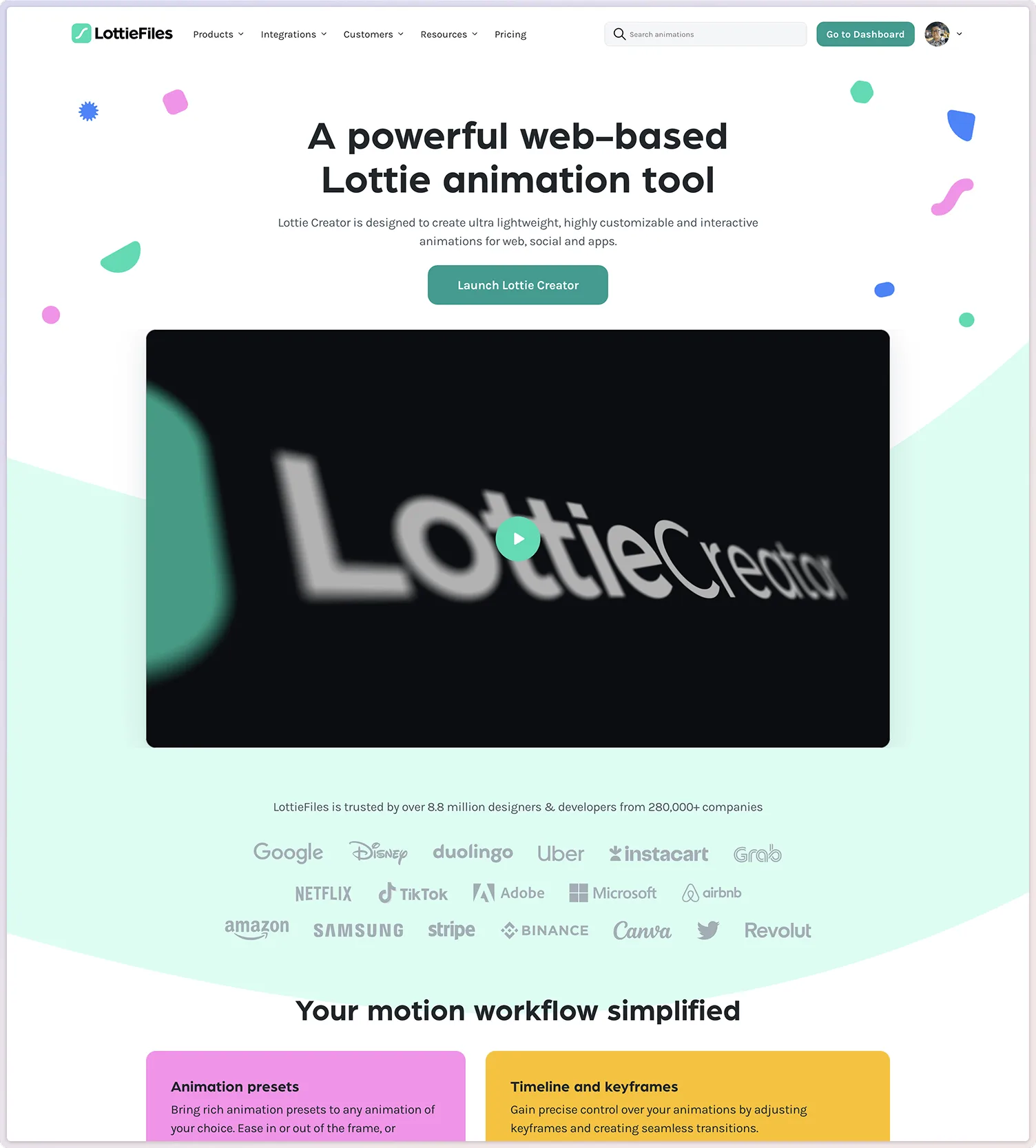 LottieFiles Landing Pages screen